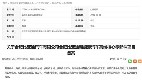 比亚迪合肥项目完成备案，加速布局新能源电池与科技研发